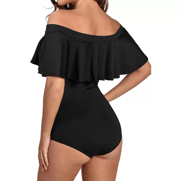 LYANER Women's Off Shoulder Bathing Suit Flounce Ruffle One Piece Slimming Swimsuit