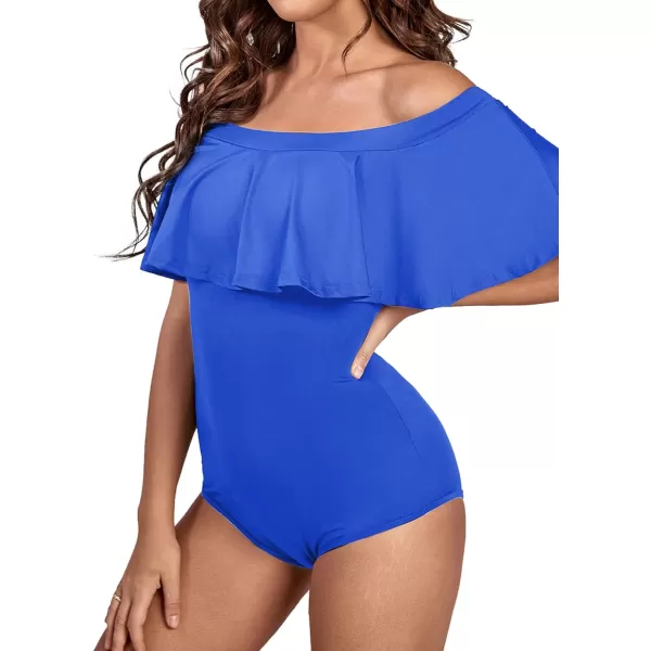 LYANER Women's Off Shoulder Bathing Suit Flounce Ruffle One Piece Slimming Swimsuit