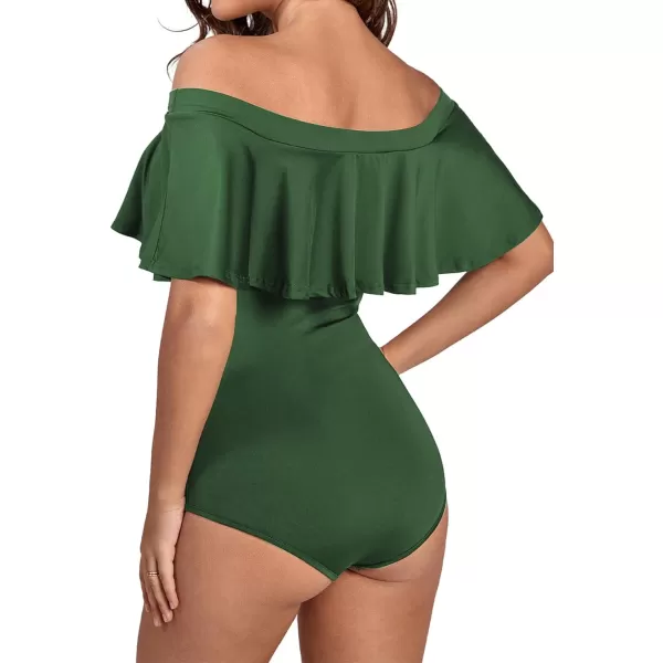 LYANER Women's Off Shoulder Bathing Suit Flounce Ruffle One Piece Slimming Swimsuit