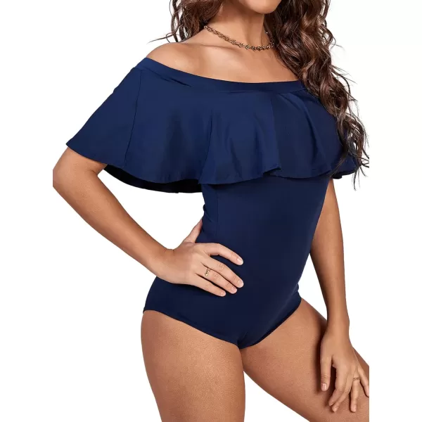 LYANER Women's Off Shoulder Bathing Suit Flounce Ruffle One Piece Slimming Swimsuit