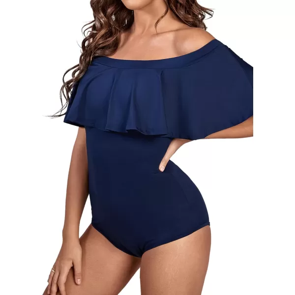 LYANER Women's Off Shoulder Bathing Suit Flounce Ruffle One Piece Slimming Swimsuit