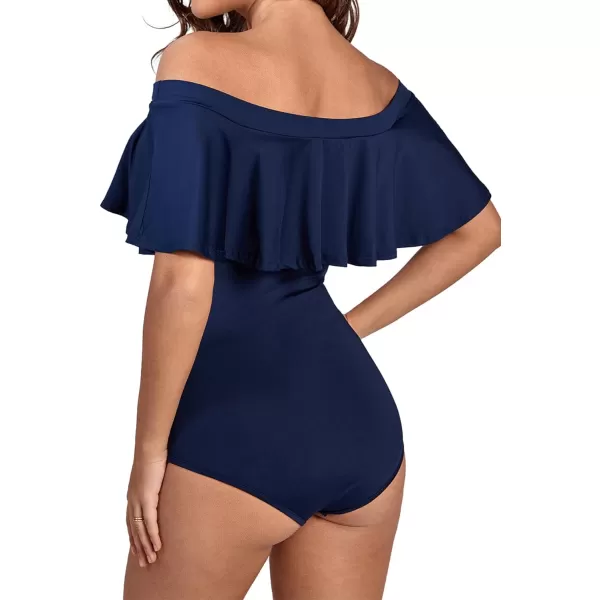 LYANER Women's Off Shoulder Bathing Suit Flounce Ruffle One Piece Slimming Swimsuit