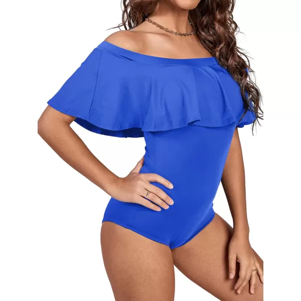 LYANER Women's Off Shoulder Bathing Suit Flounce Ruffle One Piece Slimming Swimsuit