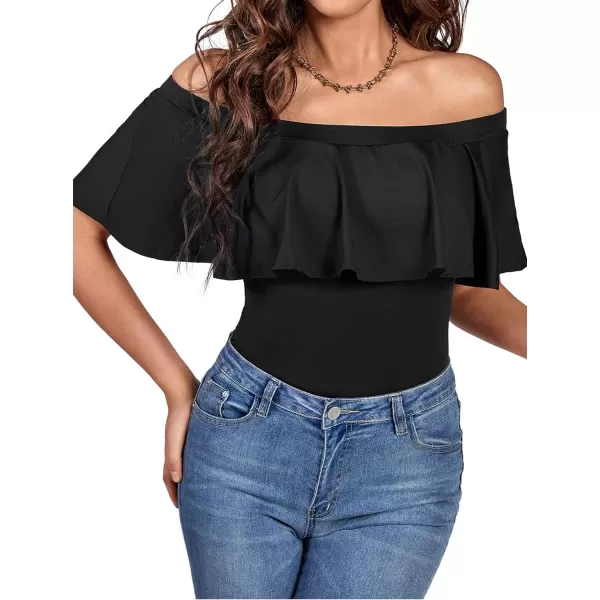 LYANER Women's Off Shoulder Bathing Suit Flounce Ruffle One Piece Slimming Swimsuit