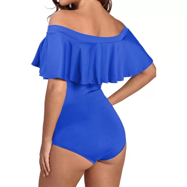 LYANER Women's Off Shoulder Bathing Suit Flounce Ruffle One Piece Slimming Swimsuit