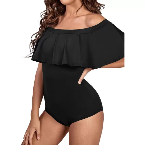 LYANER Women's Off Shoulder Bathing Suit Flounce Ruffle One Piece Slimming Swimsuit