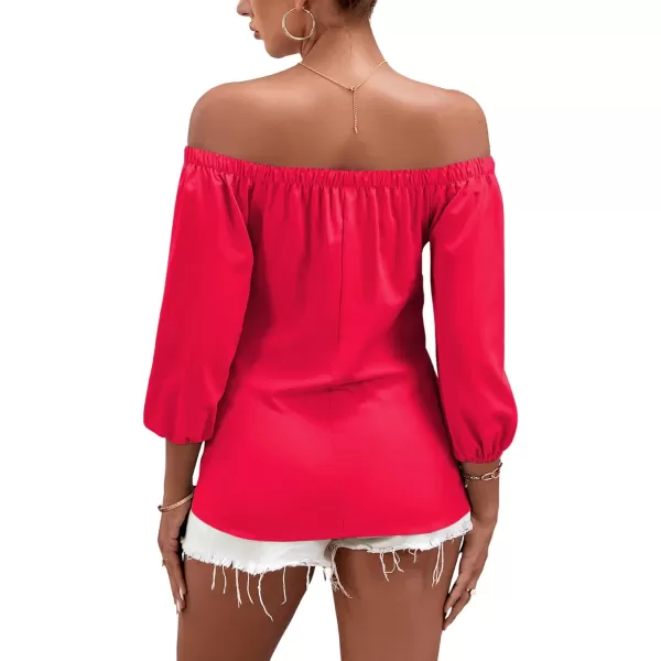LYANER Women's Off Shoulder Bishop Short Sleeve Button Down Backless Shirt Blouse Top
