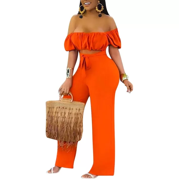 LYANER Women's Off Shoulder Cut Out Tie Front High Waist Short Sleeve Wide Leg Pants One Piece Jumpsuit Romper