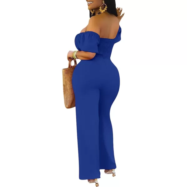LYANER Women's Off Shoulder Cut Out Tie Front High Waist Short Sleeve Wide Leg Pants One Piece Jumpsuit Romper