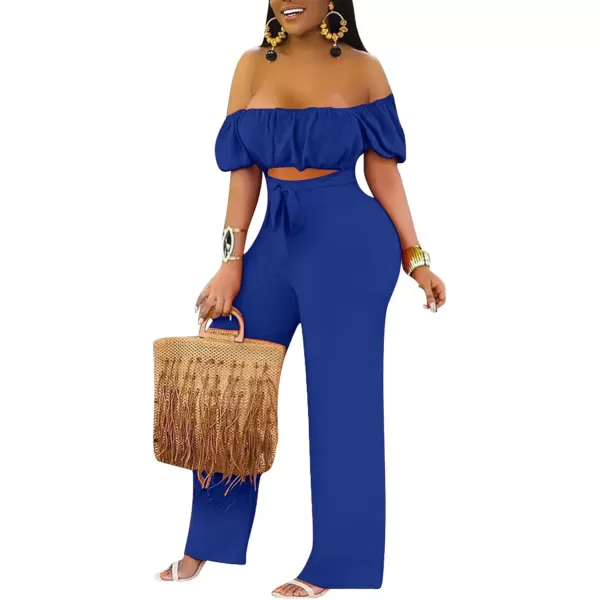 LYANER Women's Off Shoulder Cut Out Tie Front High Waist Short Sleeve Wide Leg Pants One Piece Jumpsuit Romper