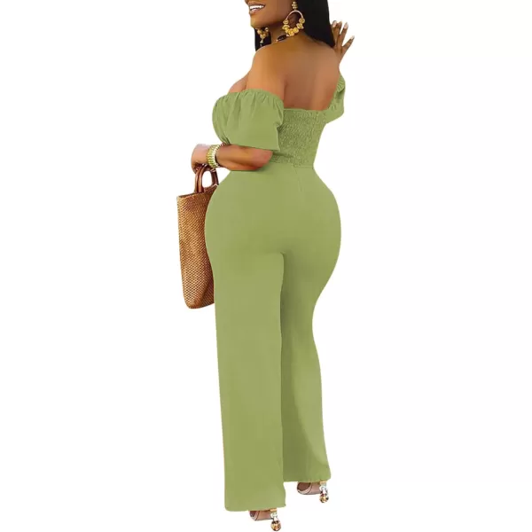 LYANER Women's Off Shoulder Cut Out Tie Front High Waist Short Sleeve Wide Leg Pants One Piece Jumpsuit Romper