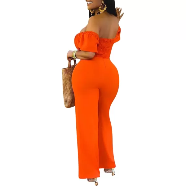 LYANER Women's Off Shoulder Cut Out Tie Front High Waist Short Sleeve Wide Leg Pants One Piece Jumpsuit Romper