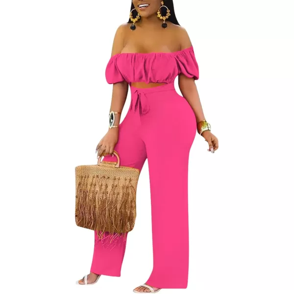 LYANER Women's Off Shoulder Cut Out Tie Front High Waist Short Sleeve Wide Leg Pants One Piece Jumpsuit Romper