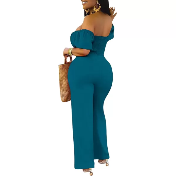 LYANER Women's Off Shoulder Cut Out Tie Front High Waist Short Sleeve Wide Leg Pants One Piece Jumpsuit Romper