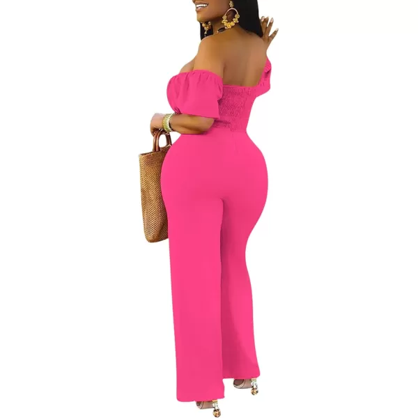 LYANER Women's Off Shoulder Cut Out Tie Front High Waist Short Sleeve Wide Leg Pants One Piece Jumpsuit Romper