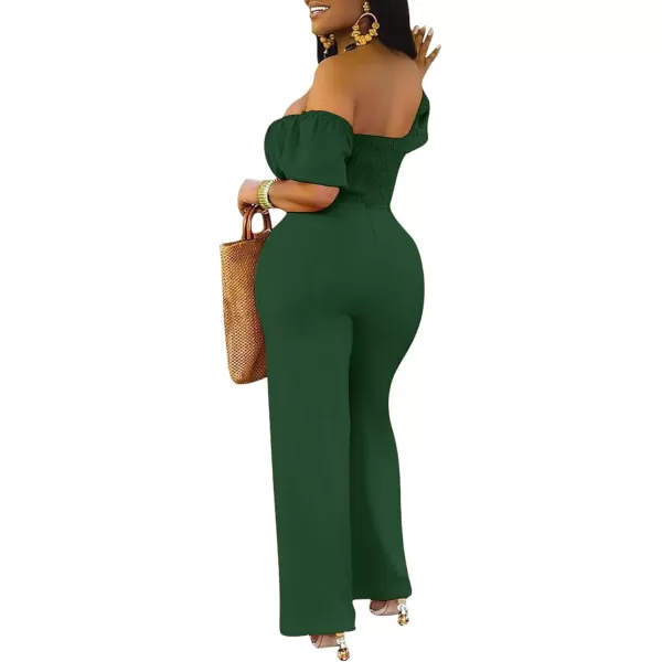 LYANER Women's Off Shoulder Cut Out Tie Front High Waist Short Sleeve Wide Leg Pants One Piece Jumpsuit Romper