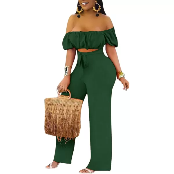 LYANER Women's Off Shoulder Cut Out Tie Front High Waist Short Sleeve Wide Leg Pants One Piece Jumpsuit Romper
