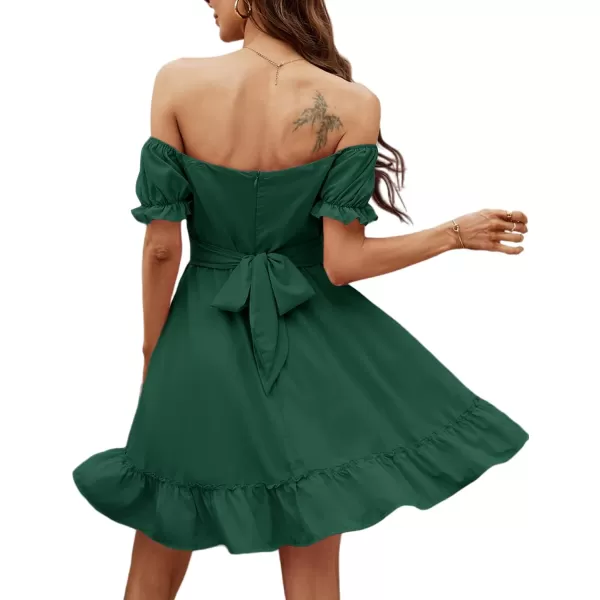LYANER Women's Off Shoulder Puff Short Sleeve Ruffle High Waist Summer Mini Dress