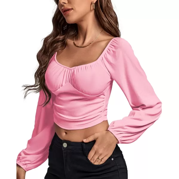 LYANER Women's Off Shoulder Ruched Lantern Sleeve Sexy Crop Top Tube Blouse