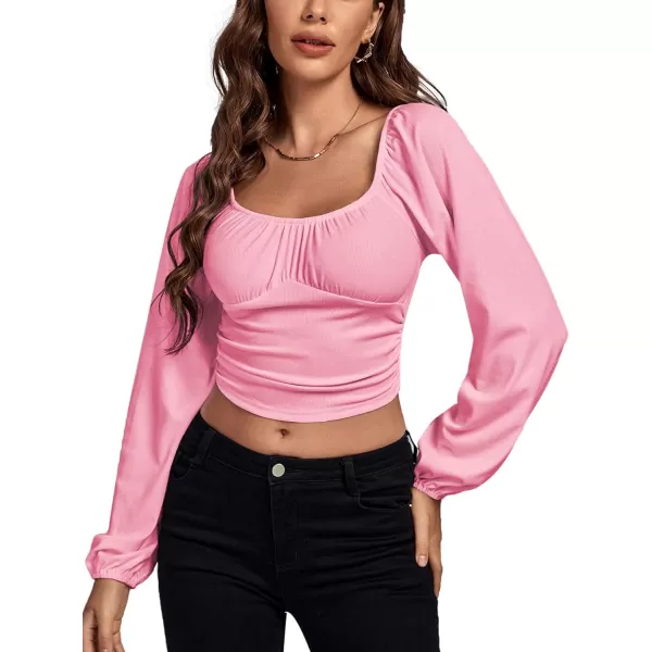LYANER Women's Off Shoulder Ruched Lantern Sleeve Sexy Crop Top Tube Blouse
