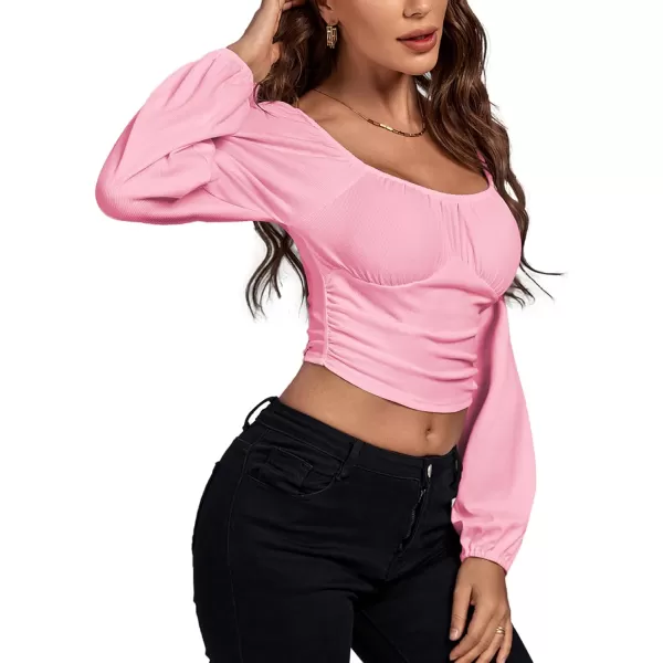LYANER Women's Off Shoulder Ruched Lantern Sleeve Sexy Crop Top Tube Blouse
