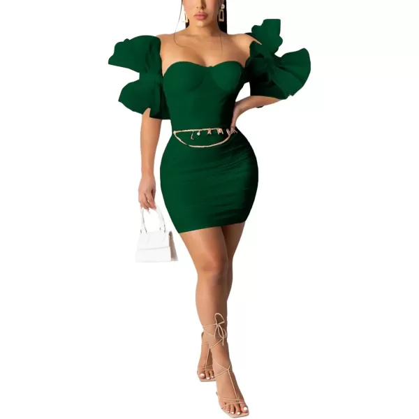 LYANER Women’s Off Shoulder Ruffle Sleeve Stretchy Party Club Bodycon Mini Dress