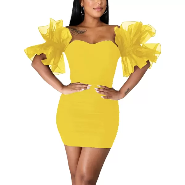 LYANER Women’s Off Shoulder Ruffle Sleeve Stretchy Party Club Bodycon Mini Dress