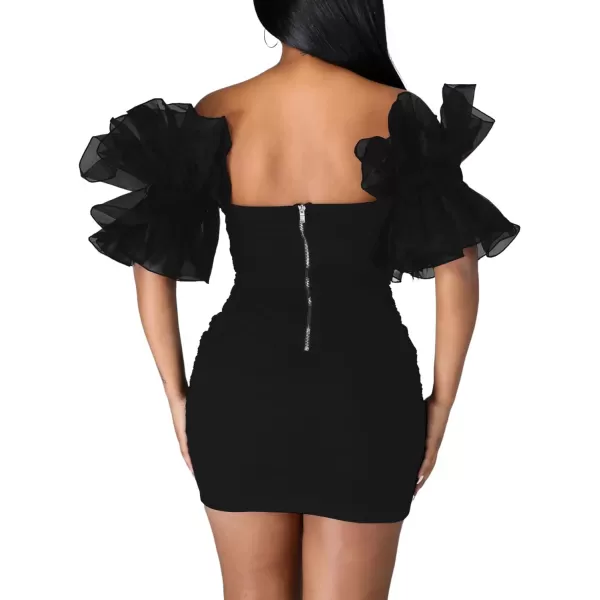 LYANER Women’s Off Shoulder Ruffle Sleeve Stretchy Party Club Bodycon Mini Dress