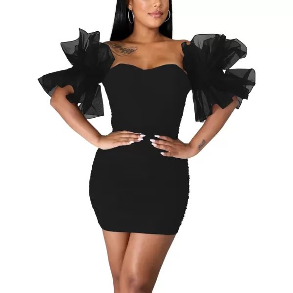LYANER Women’s Off Shoulder Ruffle Sleeve Stretchy Party Club Bodycon Mini Dress