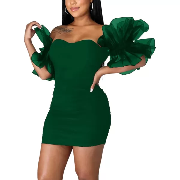 LYANER Women’s Off Shoulder Ruffle Sleeve Stretchy Party Club Bodycon Mini Dress