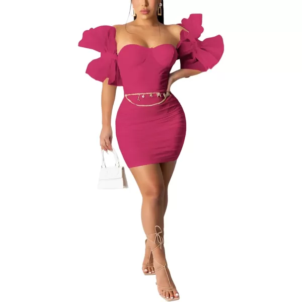 LYANER Women’s Off Shoulder Ruffle Sleeve Stretchy Party Club Bodycon Mini Dress