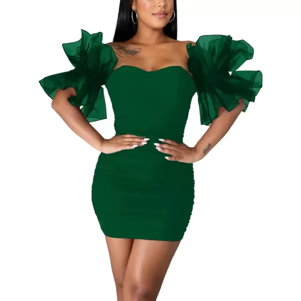 LYANER Women’s Off Shoulder Ruffle Sleeve Stretchy Party Club Bodycon Mini Dress