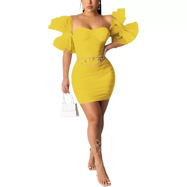 LYANER Women’s Off Shoulder Ruffle Sleeve Stretchy Party Club Bodycon Mini Dress