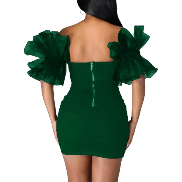 LYANER Women’s Off Shoulder Ruffle Sleeve Stretchy Party Club Bodycon Mini Dress