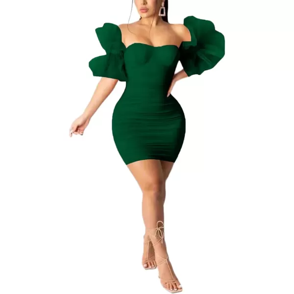 LYANER Women’s Off Shoulder Ruffle Sleeve Stretchy Party Club Bodycon Mini Dress