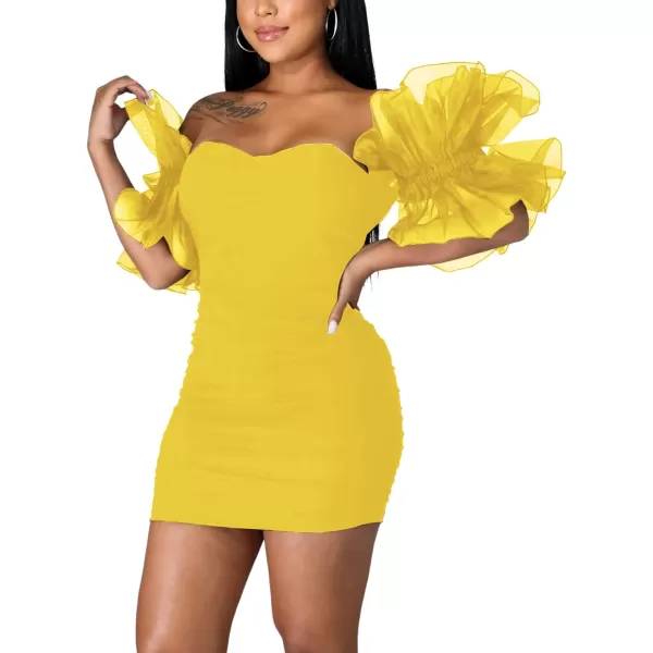 LYANER Women’s Off Shoulder Ruffle Sleeve Stretchy Party Club Bodycon Mini Dress