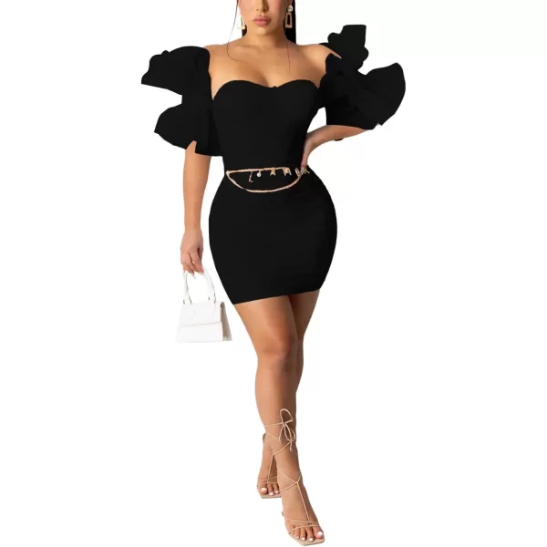 LYANER Women’s Off Shoulder Ruffle Sleeve Stretchy Party Club Bodycon Mini Dress