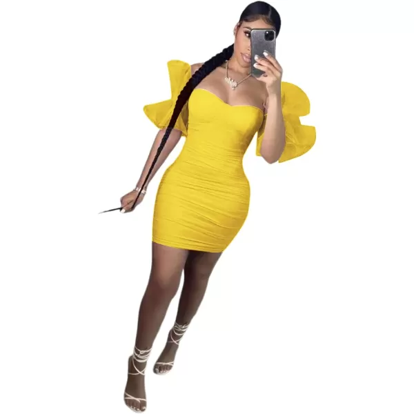 LYANER Women’s Off Shoulder Ruffle Sleeve Stretchy Party Club Bodycon Mini Dress