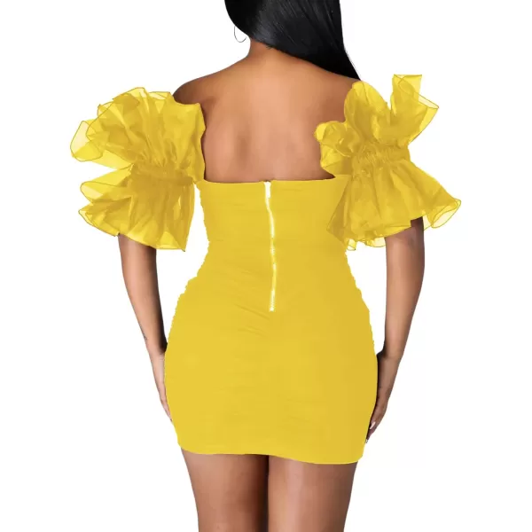 LYANER Women’s Off Shoulder Ruffle Sleeve Stretchy Party Club Bodycon Mini Dress
