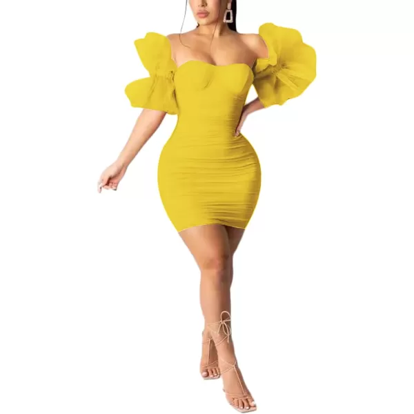 LYANER Women’s Off Shoulder Ruffle Sleeve Stretchy Party Club Bodycon Mini Dress