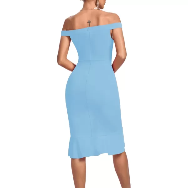 LYANER Women's Off Shoulder Ruffle Split Hem Bodycon Party Club Midi Dress