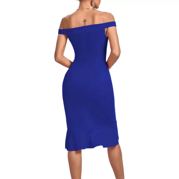 LYANER Women's Off Shoulder Ruffle Split Hem Bodycon Party Club Midi Dress