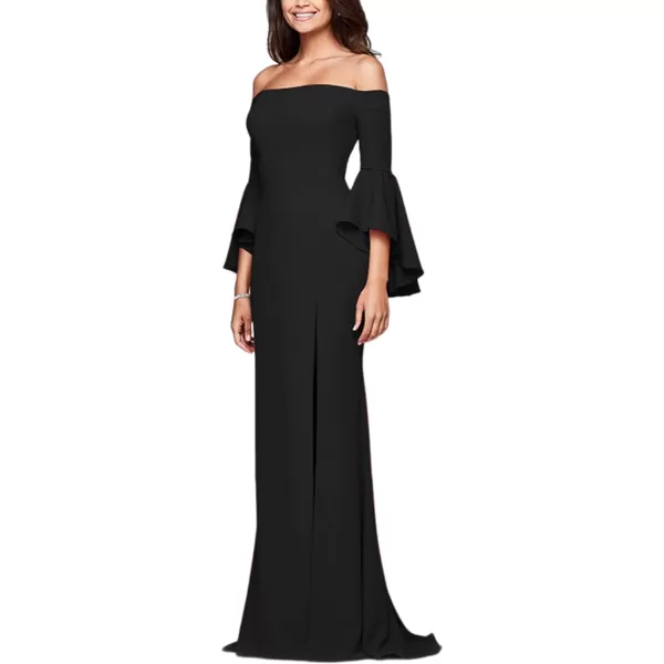 LYANER Women's Off Shoulder Side Split Bell Long Sleeve Cocktail Bodycon Maxi Dress