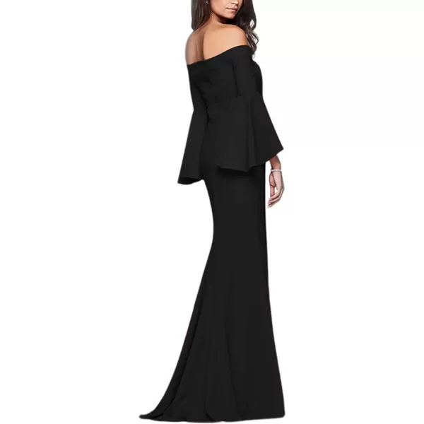 LYANER Women's Off Shoulder Side Split Bell Long Sleeve Cocktail Bodycon Maxi Dress