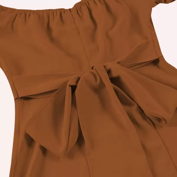LYANER Women's Off Shoulder Wrap Ruffle Puff Short Sleeve Ruched Tie Back Dress