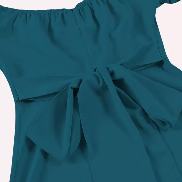LYANER Women's Off Shoulder Wrap Ruffle Puff Short Sleeve Ruched Tie Back Dress