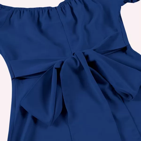 LYANER Women's Off Shoulder Wrap Ruffle Puff Short Sleeve Ruched Tie Back Dress