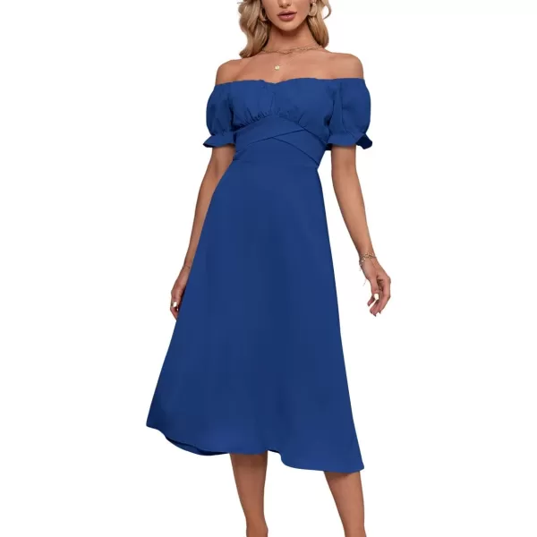 LYANER Women's Off Shoulder Wrap Ruffle Puff Short Sleeve Ruched Tie Back Dress