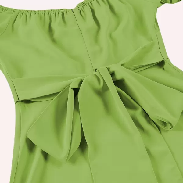 LYANER Women's Off Shoulder Wrap Ruffle Puff Short Sleeve Ruched Tie Back Dress