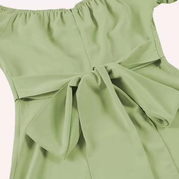 LYANER Women's Off Shoulder Wrap Ruffle Puff Short Sleeve Ruched Tie Back Dress